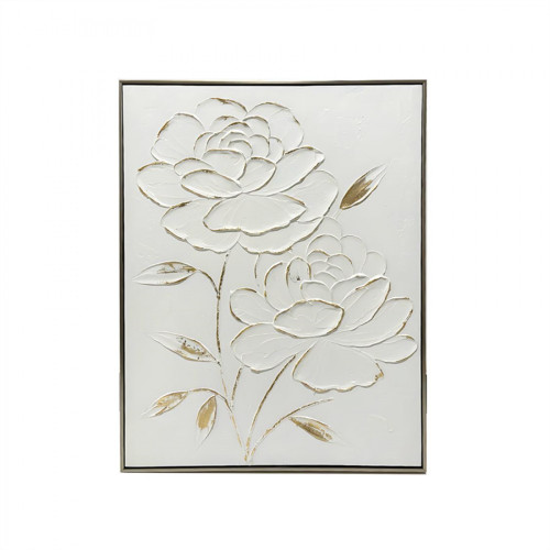 Hand Painting White and Gold Flower Picture in Frame Photograph of Hand Painting White and Gold Flower Picture in Frame