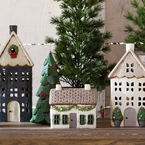 Christmas Tea Light Cottage with Swag Photograph of Christmas Tea Light Cottage with Swag