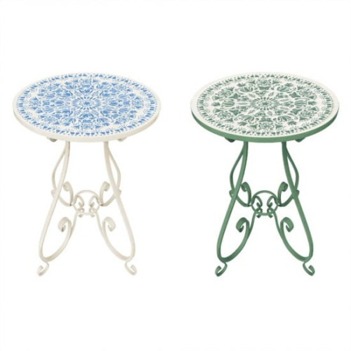 Photograph of Table - Mosaic Metal Flower Pot Stand - Green