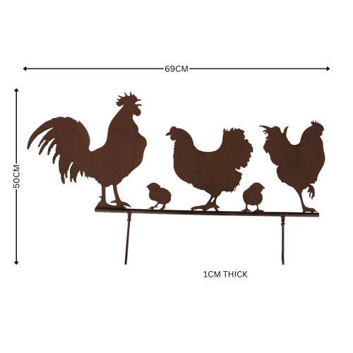 Photograph of Rusty chickens in a row